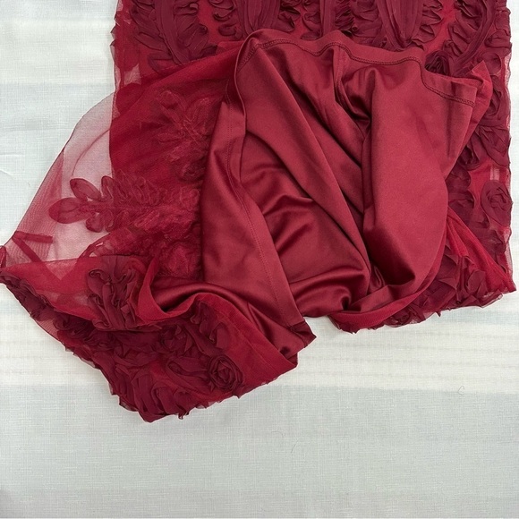 JS Collections Women's size 4 Ruby Red Chiffon Soutache Mesh Column Maxi Dress - Picture 17 of 17